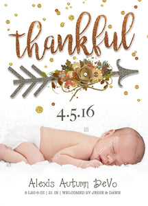 Birth Announcement - Thankful Birth Announcement Card - Photo Card - Thanksgiving Printable File - CraftyKizzy