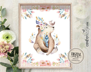 Bear Nursery Wall Art - Woodland Wall Prints - Animal Print Girl Room Decor - Bear Cub Print - INSTANT DOWNLOAD