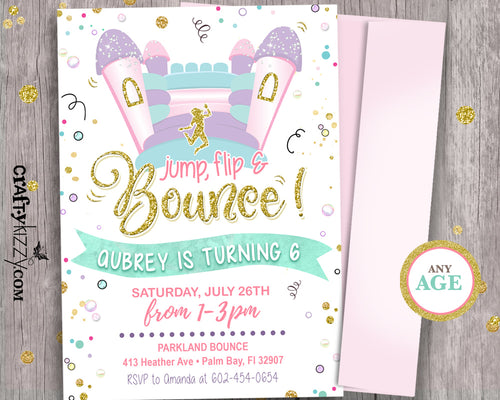 Bounce House Party Birthday Invitation - Girl Bounce Jump Play Invitations - Pink Inflatable Jump Party Printable Invitation - CraftyKizzy