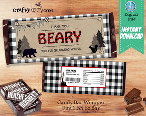 Black and White Lumberjack First Birthday Invitation - Rustic Bear Invitations - Boy 2nd Birthday Wild One - Red Plaid - CraftyKizzy