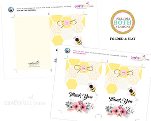 Girl Bumble Bee Thank you Card - Mom to Bee Thank You Card - Printable Pink Floral Honey Comb - Baby Shower - INSTANT DOWNLOAD - CraftyKizzy