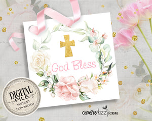 Baptism Favor Tags - Holy Communion Gift Tags - Printable Christian Gift Tag - God Bless Party Favors - INSTANT DOWNLOAD