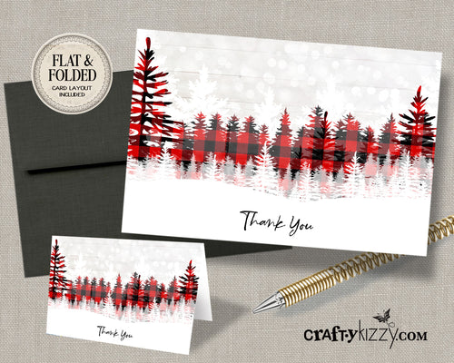 Flannel Christmas Thank You Cards - Christmas Thank You Note - INSTANT DOWNLOAD - CraftyKizzy
