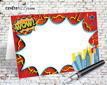 Superhero Birthday Food Tents - DIY Comic Book Table Tent - Printable Place Cards - Buffet Card - INSTANT DOWNLOAD - CraftyKizzy