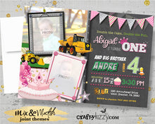 Construction Joint Birthday Invitation - Dump Truck Joint Invitations - Princess and Tiaras Party - Printable - CraftyKizzy