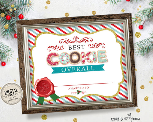 Christmas Cookie Award Certificate - Best Cookie Overall Awards - Cookie Exchange Voting Awards - Holiday Cookie Party - INSTANT DOWNLOAD