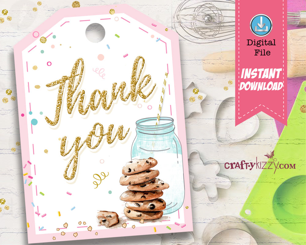 Cookie Thank You Favor Tags - Cookie Decorating Party Favors - Cookies and Milk Birthday Tag - INSTANT DOWNLOAD - CraftyKizzy