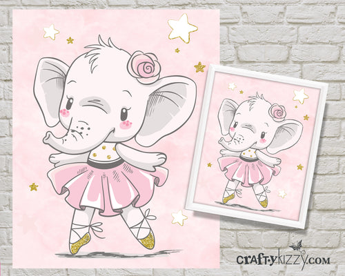 Dancing Baby Ballerina Elephant Nursery Room Art Print - Pink Tutu Elephant Printable Illustration - Ballet - Wall Decor - INSTANT DOWNLOAD - CraftyKizzy