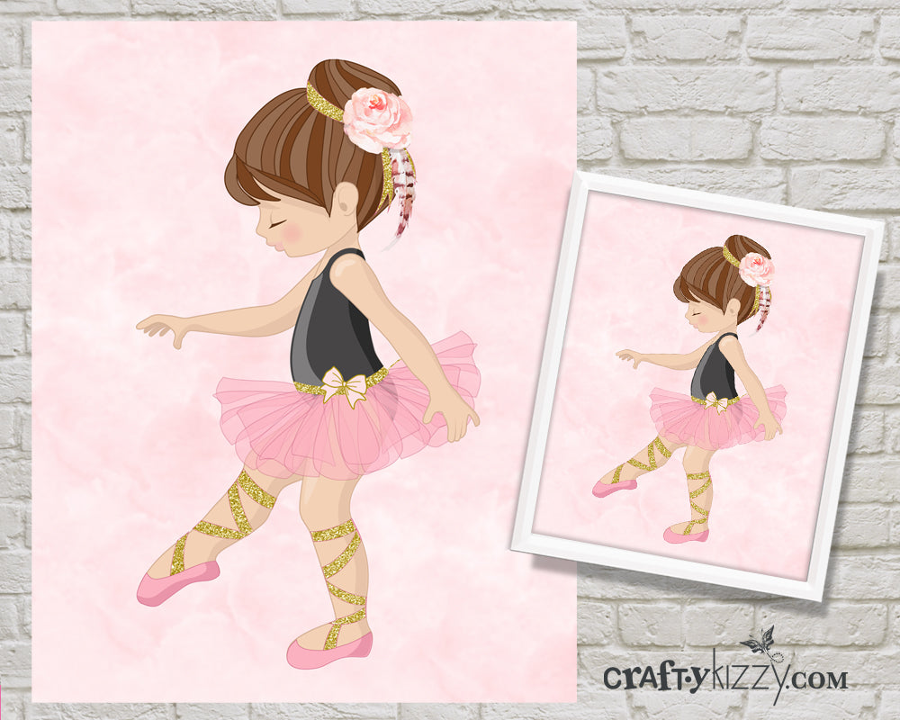 Ballerina Dancer Nursery Room Art Print - Ballerina Pink and Black Printable Illustration - Wall Decor - INSTANT DOWNLOAD - CraftyKizzy