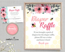 Bee Diaper Raffle Ticket - Bee Baby Shower Games and Printable Diaper Raffle Sign - Bee Themed Party Bundle - Diaper Raffle Sign and Card Game - INSTANT DOWNLOAD