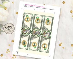 Dollar Bill Water Bottle Wrapper - Birthday Bucks Party Favors - Money Birthday Party Favors - Dollar Sign Labels - Bachelorette 25 50 100