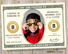Dollar Bill Birthday Invitation - Money Invitations - Birthday Bucks Party - Printable Cash Invitations - Currency Ticket Invite - CraftyKizzy