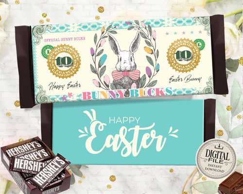 Happy Easter Candy Bar Wrapper - Bunny Easter Basket Chocolate Wrappers - Bunny Bucks - Teacher Gift Ideas - INSTANT DOWNLOAD