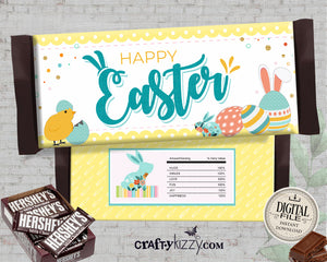 Happy Easter Candy Bar Wrapper - Teacher Gift Ideas - Easter Bunny Hershey Bar Party Favors - INSTANT DOWNLOAD