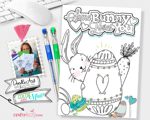 Kids Easter Bunny Coloring Card and Craft Printable Bunny Craft for kids - Colorable Greeting Card - INSTANT DOWNLOAD - CraftyKizzy