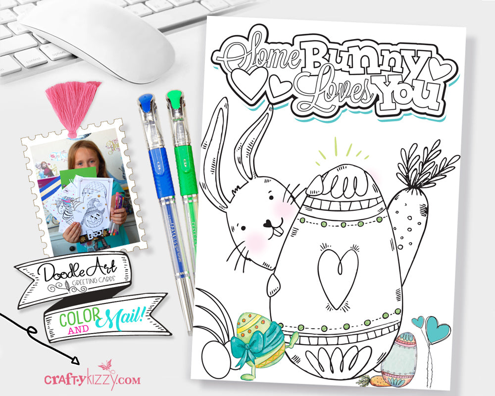 Kids Easter Bunny Coloring Card and Craft Printable Bunny Craft for kids - Colorable Greeting Card - INSTANT DOWNLOAD - CraftyKizzy