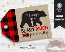 Bear Thank You Favor Tags - Red Flannel Birthday Favors - Lumberjack Baby Shower Favor Tag - INSTANT DOWNLOAD - CraftyKizzy