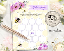 Bumble Bee Baby Shower Bingo Cards - Purple Baby Shower Games - Mother To-Bee Activity Purple – Honeycomb Bingo Card - INSTANT DOWNLOAD