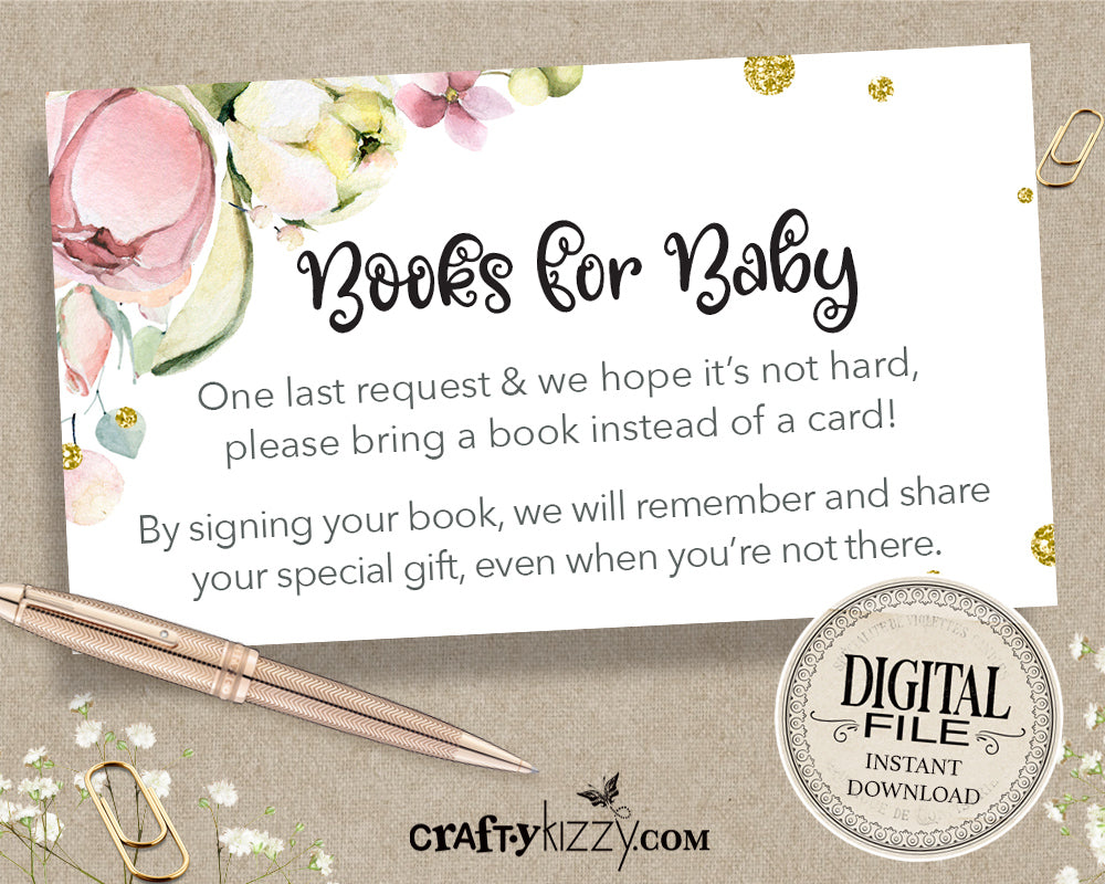 Unicorn Book Request Card - Floral Book Request card - Floral Baby Shower Bring a Book - INSTANT DOWNLOAD