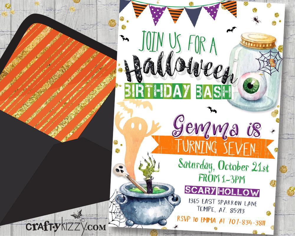 Halloween Birthday Invitations for kids - Spooky Invitation - Halloween Party Invitations