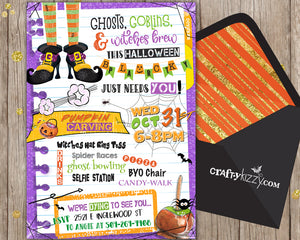 Fun Children's Halloween Block Party Invitation - Halloween Neighborhood Party Invitations - Fall Festival Party Printable - CraftyKizzy