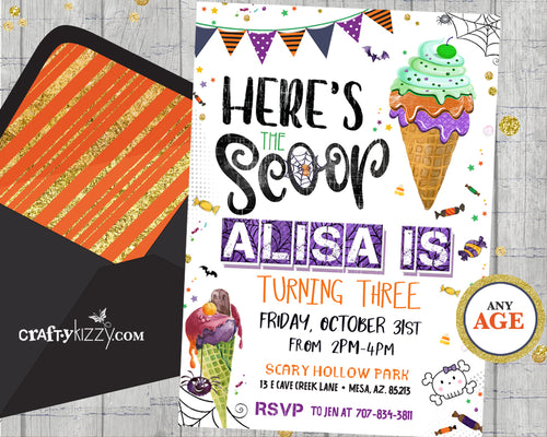 Halloween Ice Cream Birthday Party Invitation - Eye Scream Party Invitation for kids Fall Birthday Invitations - CraftyKizzy