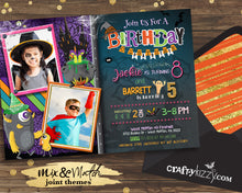 Joint Costume Party Birthday Invitation Halloween Birthday Invitations -  Twins - Monster Invitation - Witch Invitation - CraftyKizzy