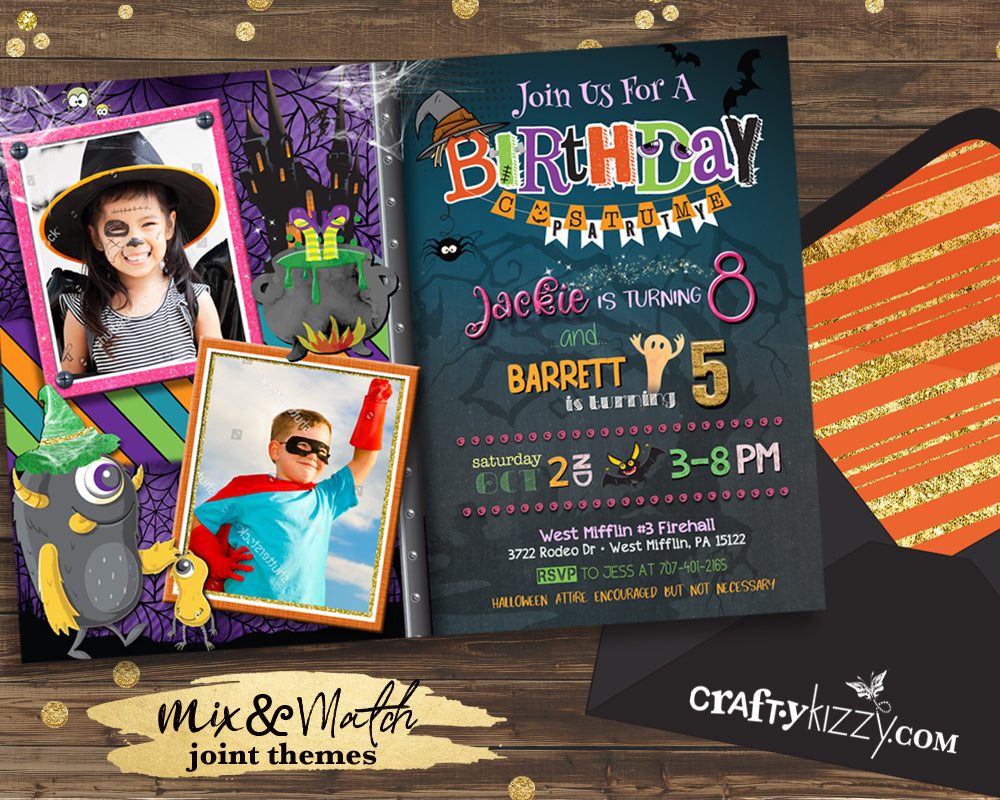 Cute Joint Halloween Birthday Invitations Twins or Triplets - Siblings CraftyKizzy Cute Joint Halloween Birthday Invitations Twins or Triplets - Siblings CraftyKizzy
