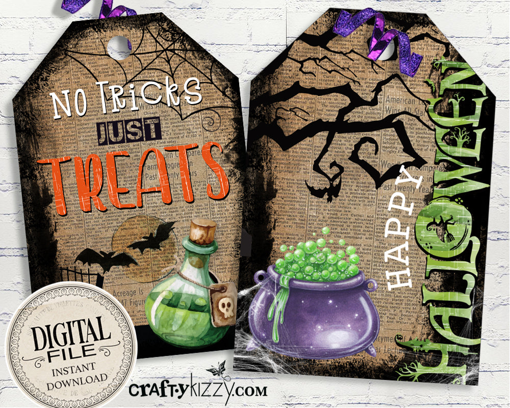 Happy Halloween Favor Tags - Printable Vintage Halloween Gift Tags For Kids - Halloween Treat Bag Tags - Trick Or Treat - INSTANT DOWNLOAD