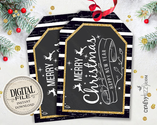 Merry Christmas Gift Tags - Christmas Favor Tags - Happy New Year Tag - Holiday Tags - Happy New Years Holiday Favors - INSTANT DOWNLOAD