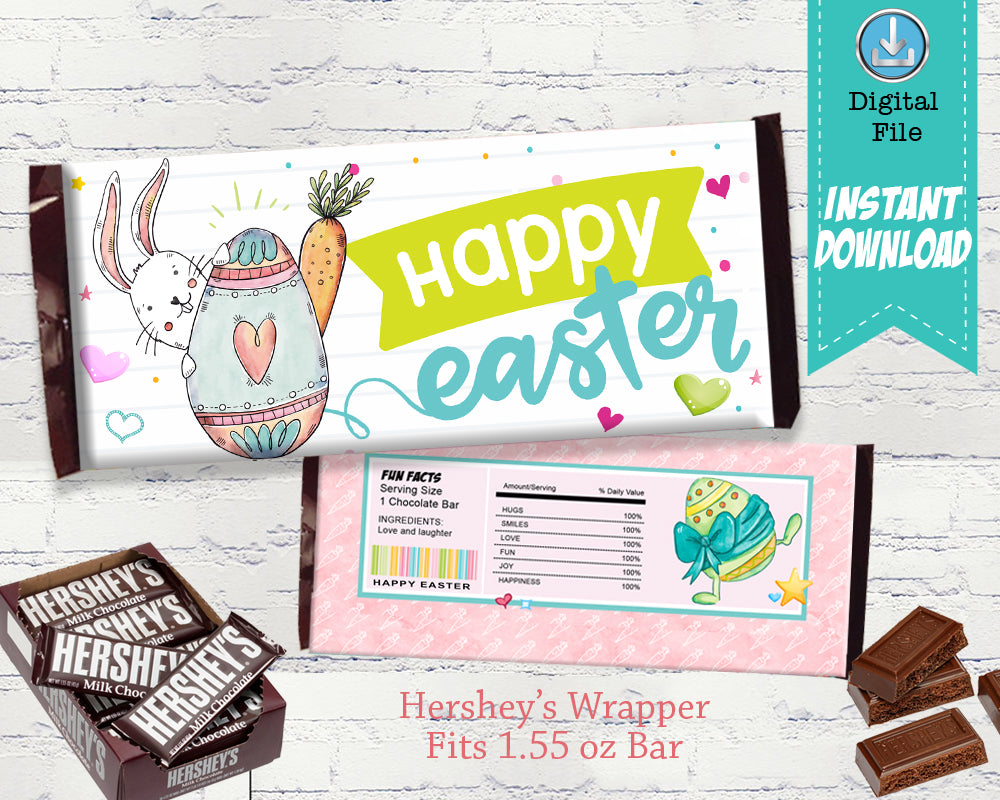 Happy Easter Candy Bar Wrapper - Bunny Party Favor - Kids Gift Basket Ideas - Teacher Gift Ideas - INSTANT DOWNLOAD - CraftyKizzy