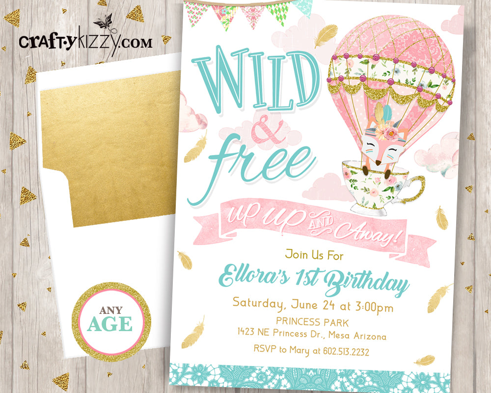 up-up-and-away-first-birthday-invitation-girl-wild-and-free-hot-air-craftykizzy for Free Printable First Birthday Invitations Up Up and Away First Birthday Invitation - Girl Wild and Free Hot Air – CraftyKizzy for Free Printable First Birthday Invitations