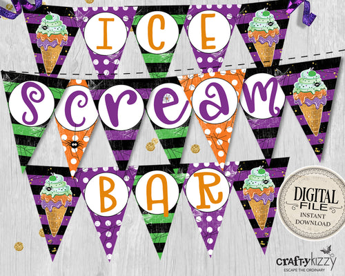 Ice Cream Bar Banner - Halloween Ice Scream Bar Pennant Flags - Printable Ice Cream Station Sign - Sundae Bar Banner - Halloween Party Decor - INSTANT DOWNLOAD