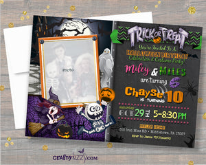 Joint Halloween Birthday Invitation - Triplets Halloween Birthday Bash Invitations Boy Girl Birthday Party - CraftyKizzy