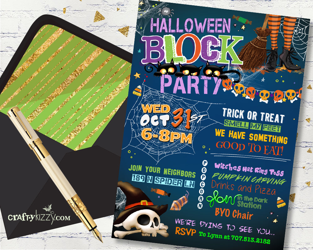 Children's Halloween Block Party Invitation - Halloween Neighborhood Party Invitations - Costume Party Flyer - Street Party Invite - CraftyKizzy