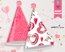 Happy Valentine's Party Hat Printables - Heart Party Hats - Valentine's Birthday Party Favors - Pink Party Hat - INSTANT DOWNLOAD