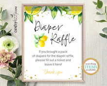 Gender Neutral Baby Shower Diaper Raffle Sign - Mommy To Be Game Sign Lemon - Citrus Diaper Game Printable Table Signs - INSTANT DOWNLOAD