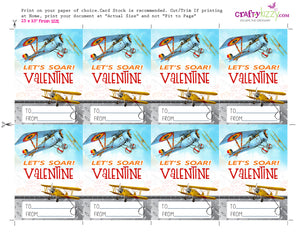 Airplane Boy Valentines Day Card Boys Airplanes Let's Soar Valentine School Classroom Cards - DIY Valentine's INSTANT DOWNLOAD - CraftyKizzy