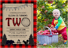 Lumberjack First Birthday Invitation - Rustic Woodland Bear Invitations - Boy 1st Birthday Wild One - Red Plaid - CraftyKizzy