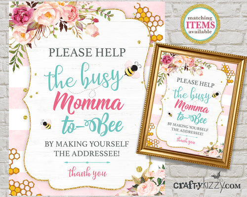 Mommy To Bee Baby Shower Address And Envelope Sign - Printable Baby Shower Table Sign - Addressee Sign - INSTANT DOWNLOAD - CraftyKizzy