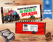 Red Monster Truck Chocolate Candy Bar Wrapper - Monster Truck Thank You Birthday Party Favors - INSTANT DOWNLOAD - CraftyKizzy
