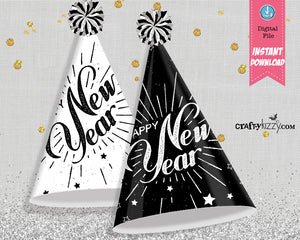 Kids New Year's Eve Party Hat Printables - Happy New Year Kid Party Hats - New Years Party Favors - Kids Party Hat - INSTANT DOWNLOAD