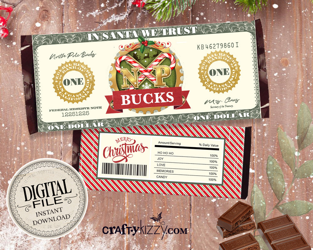 christmas-chocolate-bar-wrapper-santa-bucks-printable-party-favors-craftykizzy for Free Printable Labels For Candy Bars Christmas Chocolate Bar Wrapper - Santa Bucks Printable Party Favors – CraftyKizzy for Free Printable Labels For Candy Bars