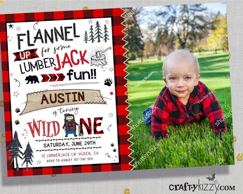 LUMBERJACK FIRST BIRTHDAY INVITATION - Buffalo Plaid - CraftyKizzy