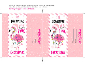 Pink Christmas Chocolate Bar Wrapper - I'm Dreaming of a Pink Christmas Party Favors - Pink Holiday Hershey's Bar Label - INSTANT DOWNLOAD