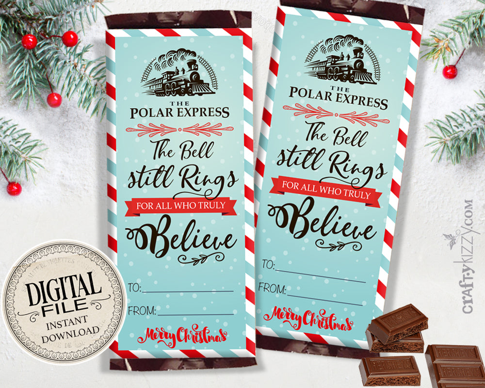 Polar Express Chocolate Bar Wrapper - Polar Express Party Favors – CraftyKizzy for Free Printable Polar Express Bell Tags