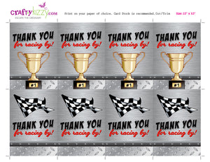 Trophy Party Favor Gift Tags - Racing Flag Tags - Race Car Thank You Favor Tags - INSTANT DOWNLOAD - CraftyKizzy