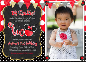 Minnie Mouse Pink Second Birthday Girl Invitation - Oh Twodles - 2nd or First Birthday Invitations - CraftyKizzy