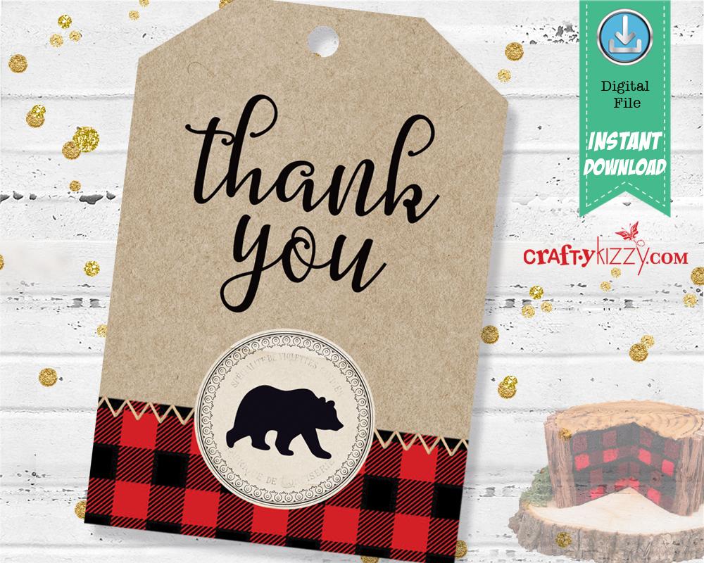 Red LumberJack Thank You Favor Tags Plaid LumberJack Birthday Favors - Boy Baby Shower Tag - INSTANT DOWNLOAD - CraftyKizzy