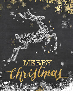 Merry Christmas Art Print - Reindeer Sign - Holiday Gift Prints - Chalkboard Art - Wall Decor INSTANT DOWNLOAD